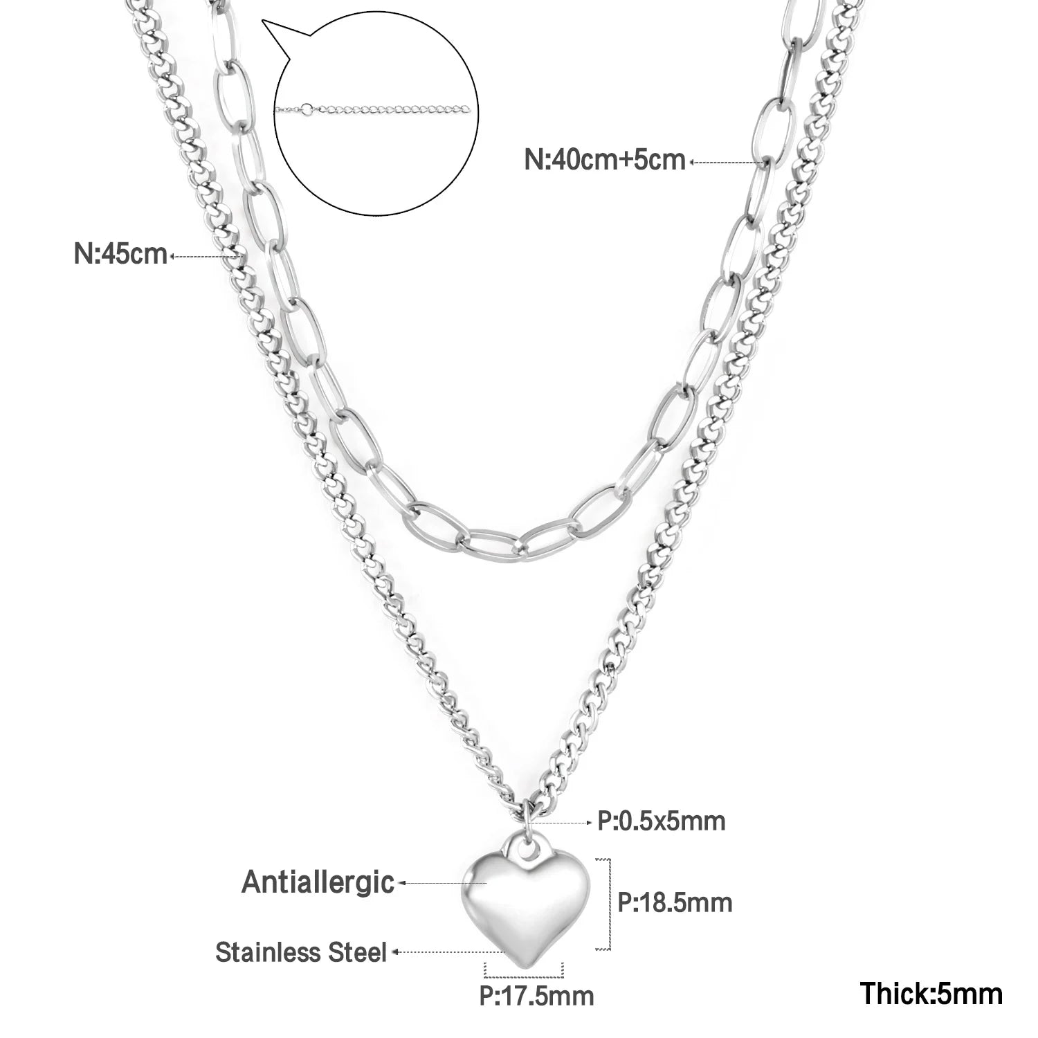 ASONSTEEL Romantic Heart Pendant Necklace For Women High Quality Golden Stainless Steel Metal Stylish Choker Valentine's Gift