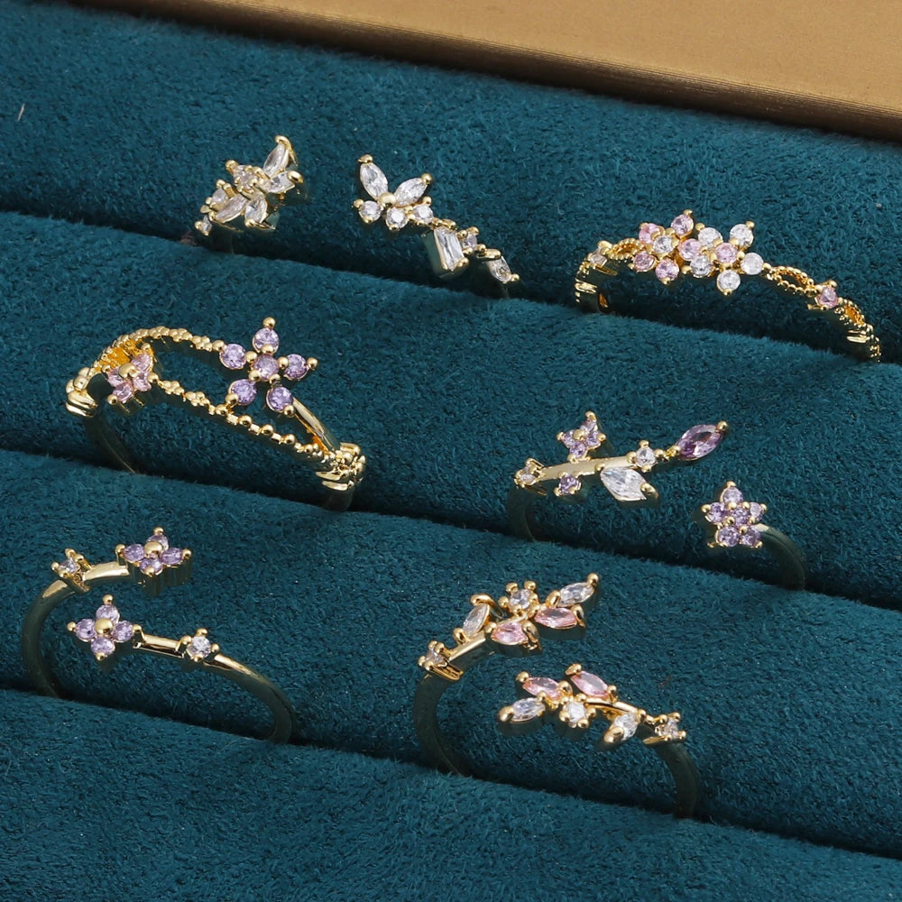Fashion Moon Heart Flower Butterfly Rings For Women Sweet Girls Exquisite Shiny Rhinestone Crystal Open Ring 2025 Romantic Jewel