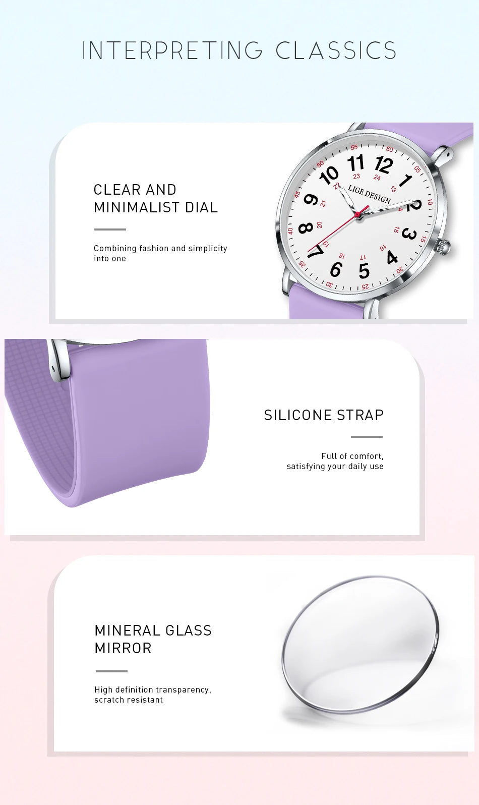 LIGE Fashion Elegant Watch - Candy Color Silicone Luminous Waterproof