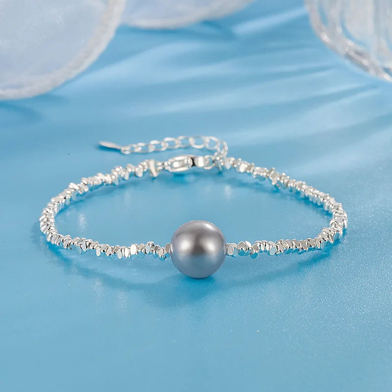 New 925 Silver Geometric Bead Pearl Punk Irregular Asymmetric Adjustable Bracelet For Woman Girl Fashion Jewelry Gift Dropship