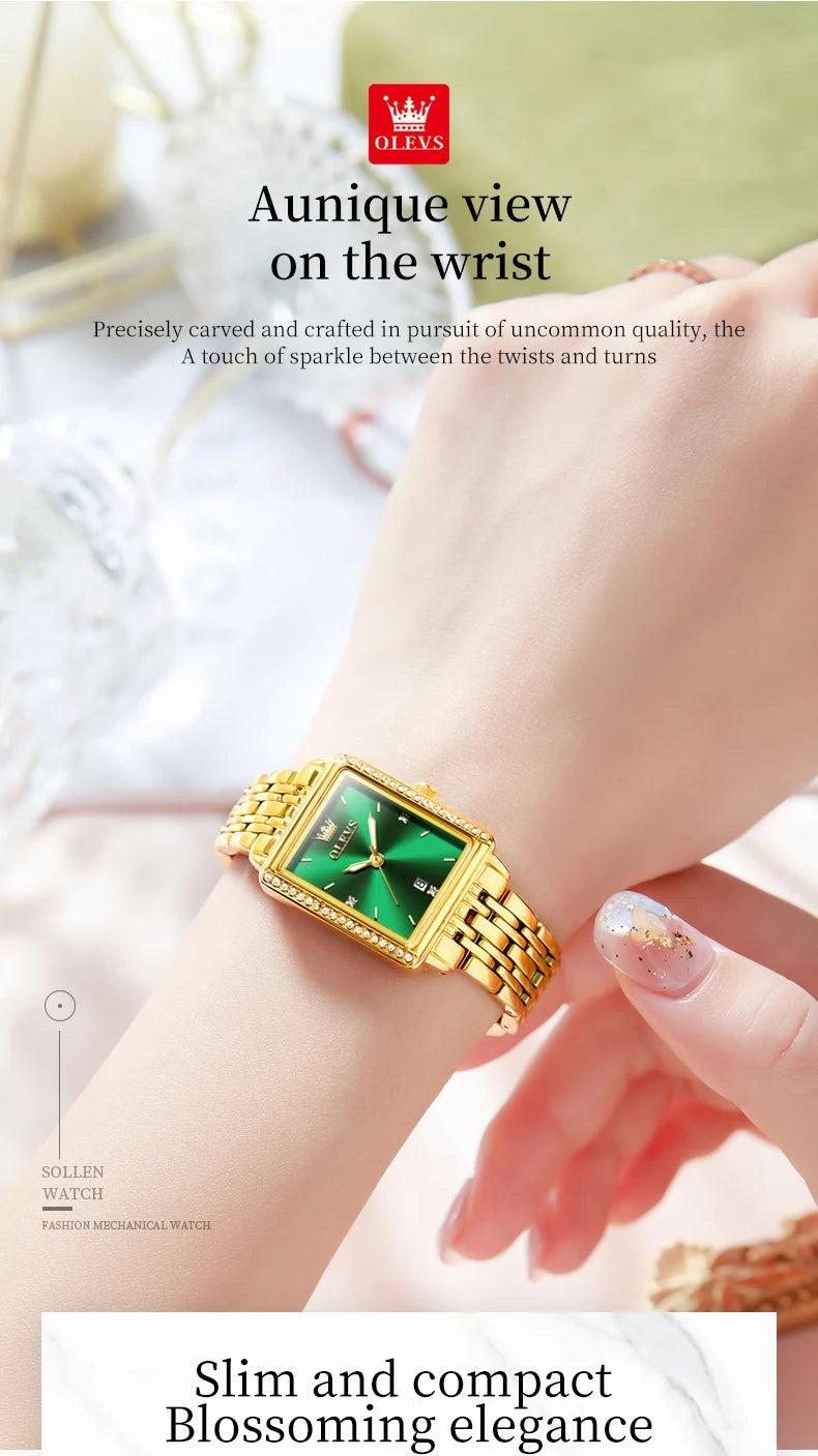 OLEVS Women's Watches Luxury Golden Stainless Steel Woman Watch Luminous Waterproof Quartz Wrist Watch Fashion Watches for Women