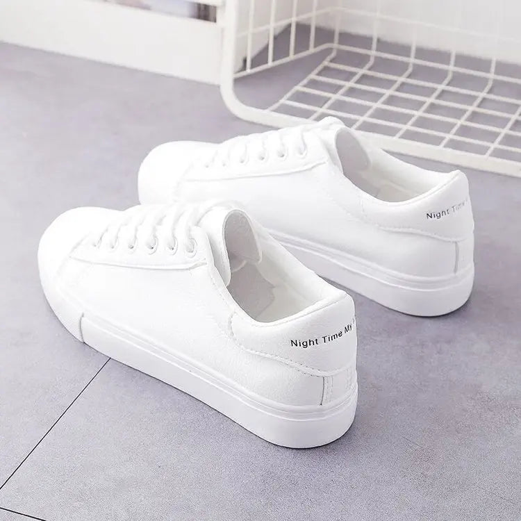 Women's Vulcanize PU Leather Platform Sneakers - Classic White Shoes