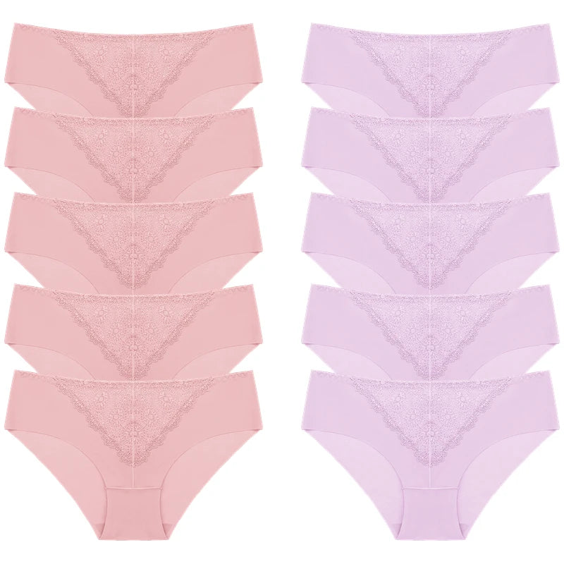BZEL 10PCS/Set Women's Panties Exquisite Sweet Lace Underwear Sexy Lingerie Silk Satin Briefs Woman Comfort Breathable Underpant