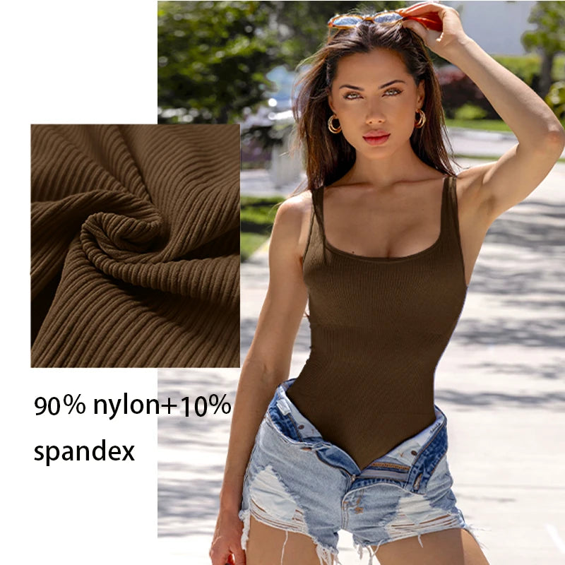 GUUDIA Ribbed Tummy Jumpsuit - Daily Shaper Bodysuit Open Crotch