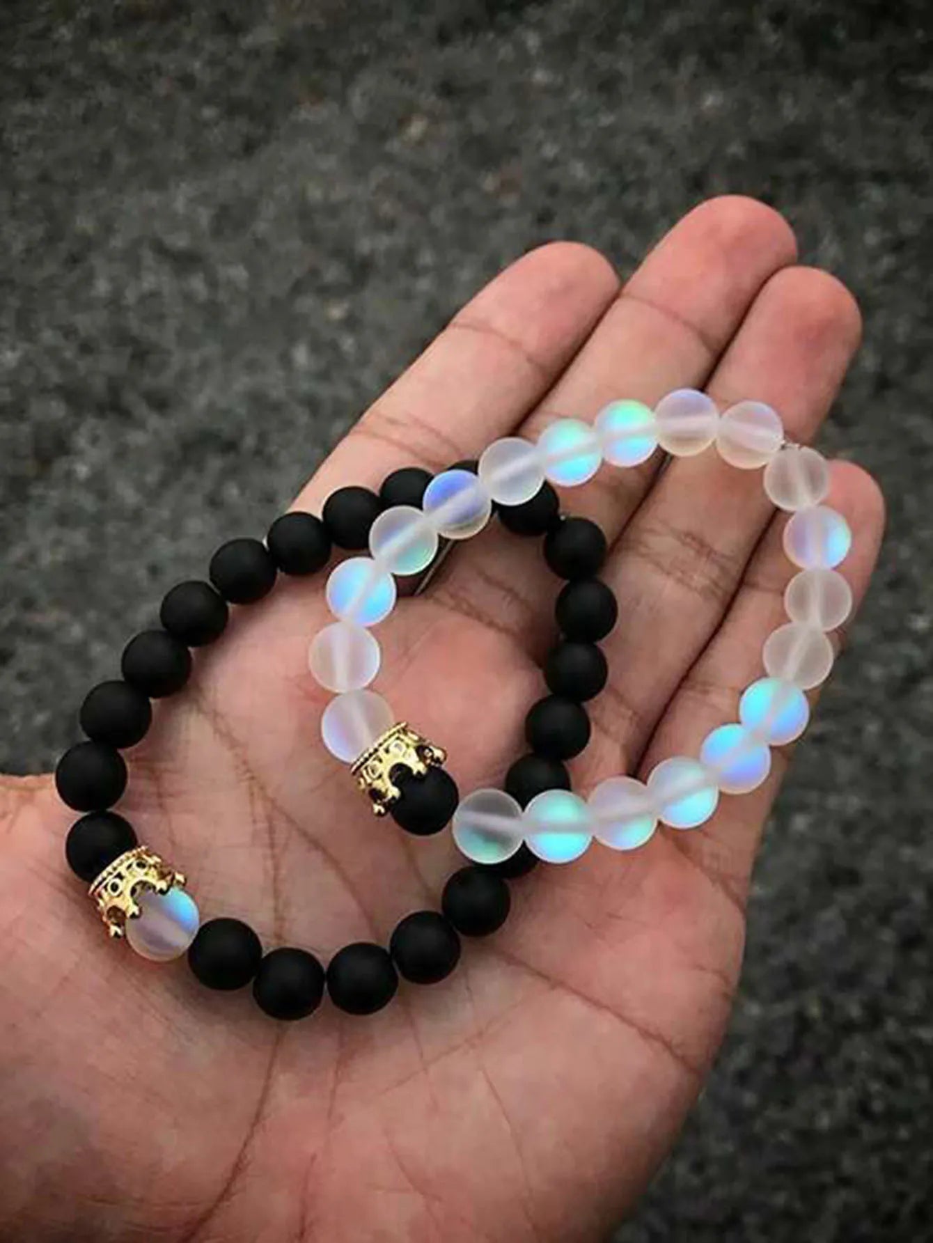 2pcs/Set Natural Stone Dumbbell Beaded Bracelet Black Beads Fitness Fit Life Prayer Bracelets Bangles Barbell Men Jewelry