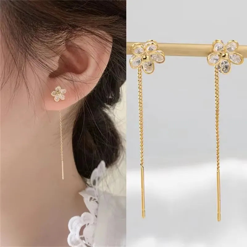 French Luxury Sweet Romantic Long Zircon Tassel Twisted Earrings for Women Temperament Wedding  Banquet Jewelry Gift