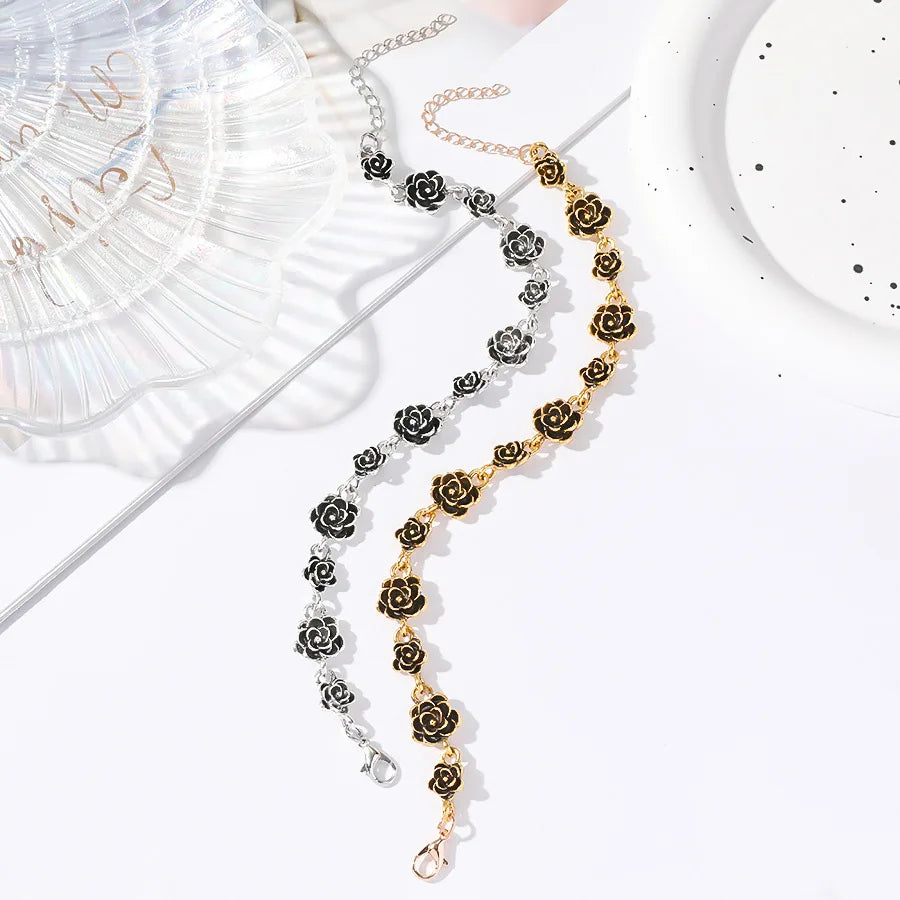 Vintage  rose bracelet female ins style European and American design sense alloy flower bracelet temperament hand jewelry