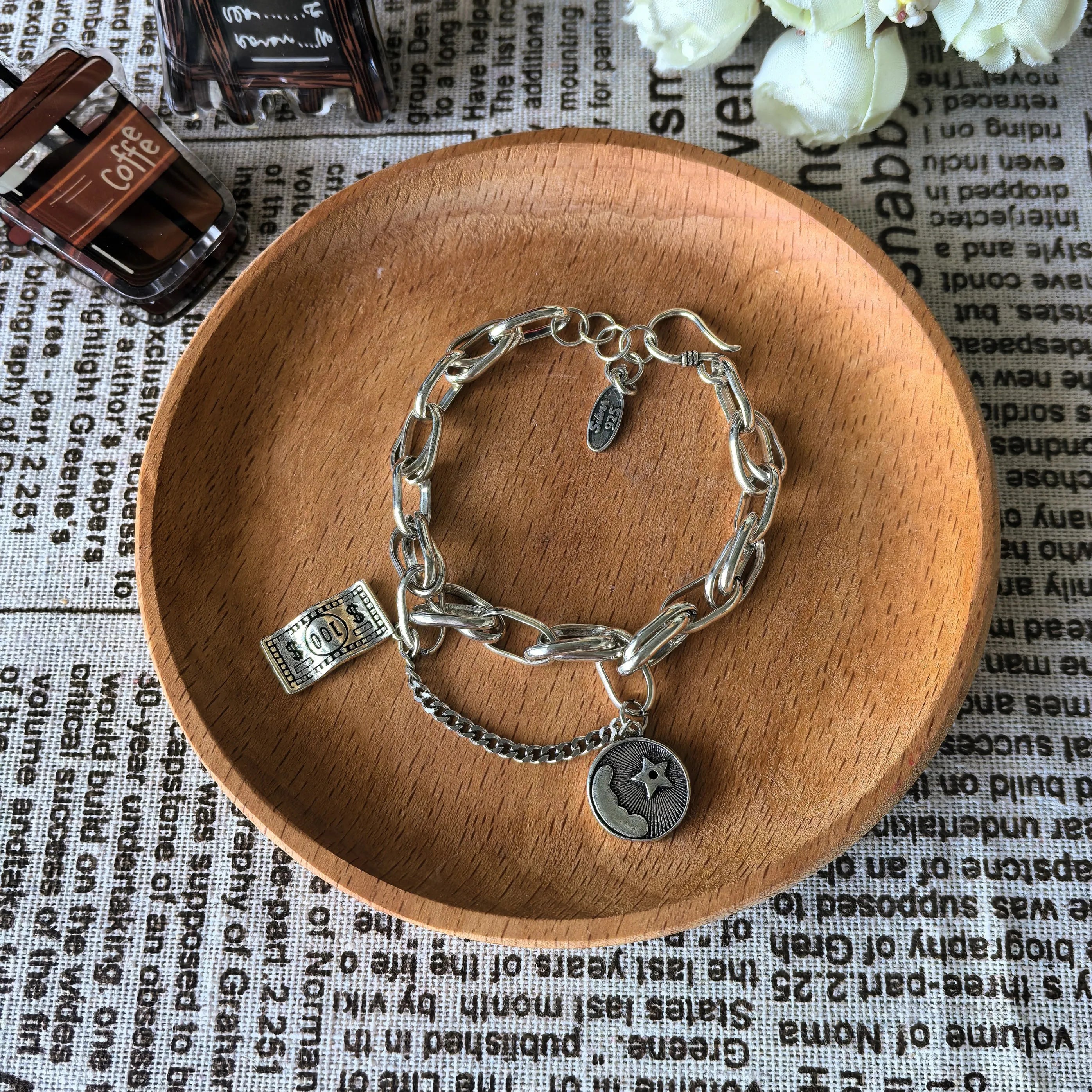 925 Sterling Silver Bracelet Geometric Cube Circle Punk Asymmetric Beaded For Woman Girl Fashion Jewelry Gift Dropship Wholesale