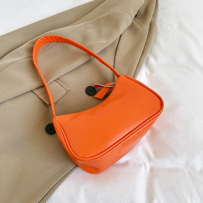 Retro Soft PU Leather Women Shoulder Underarm Bags Casual Solid Color Small Top-Handle Handbags Ladies Fashion Shoulder Bags