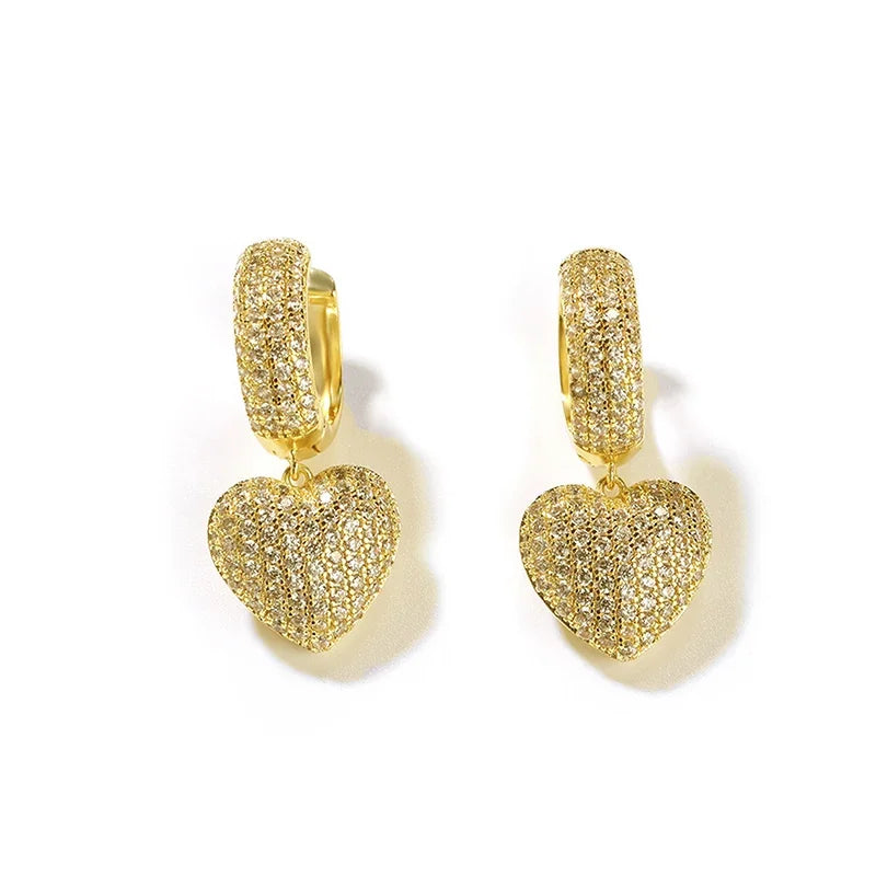 Huitan Luxury Heart Pendant Earrings Love Aesthetic Modern Jewelry for Wedding Engagement Delicate Charming Ear Accessories Gift