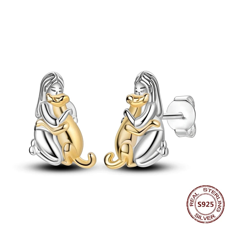 Unicorn Earrings 925 Sterling Silver Original Zircon Elephant Feather Dog Cat Blue Star Small Earrings For Women Jewelry Gift
