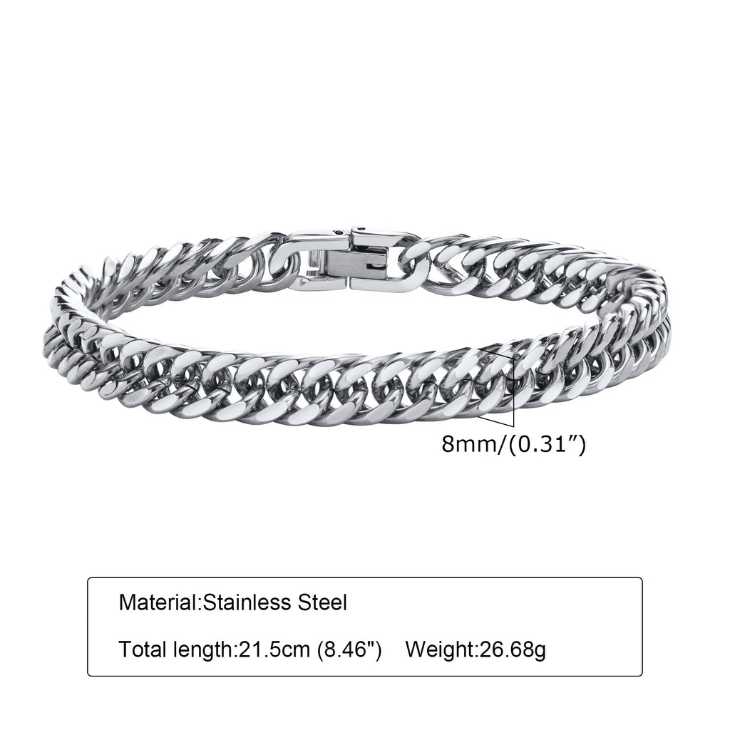Vnox Men's Stainless Steel 7/8/9/10/12/15MM Link Chain Miami Cuban Bracelets for Male Boys Jewelry, 19cm/21.5cm, Gift for Dad