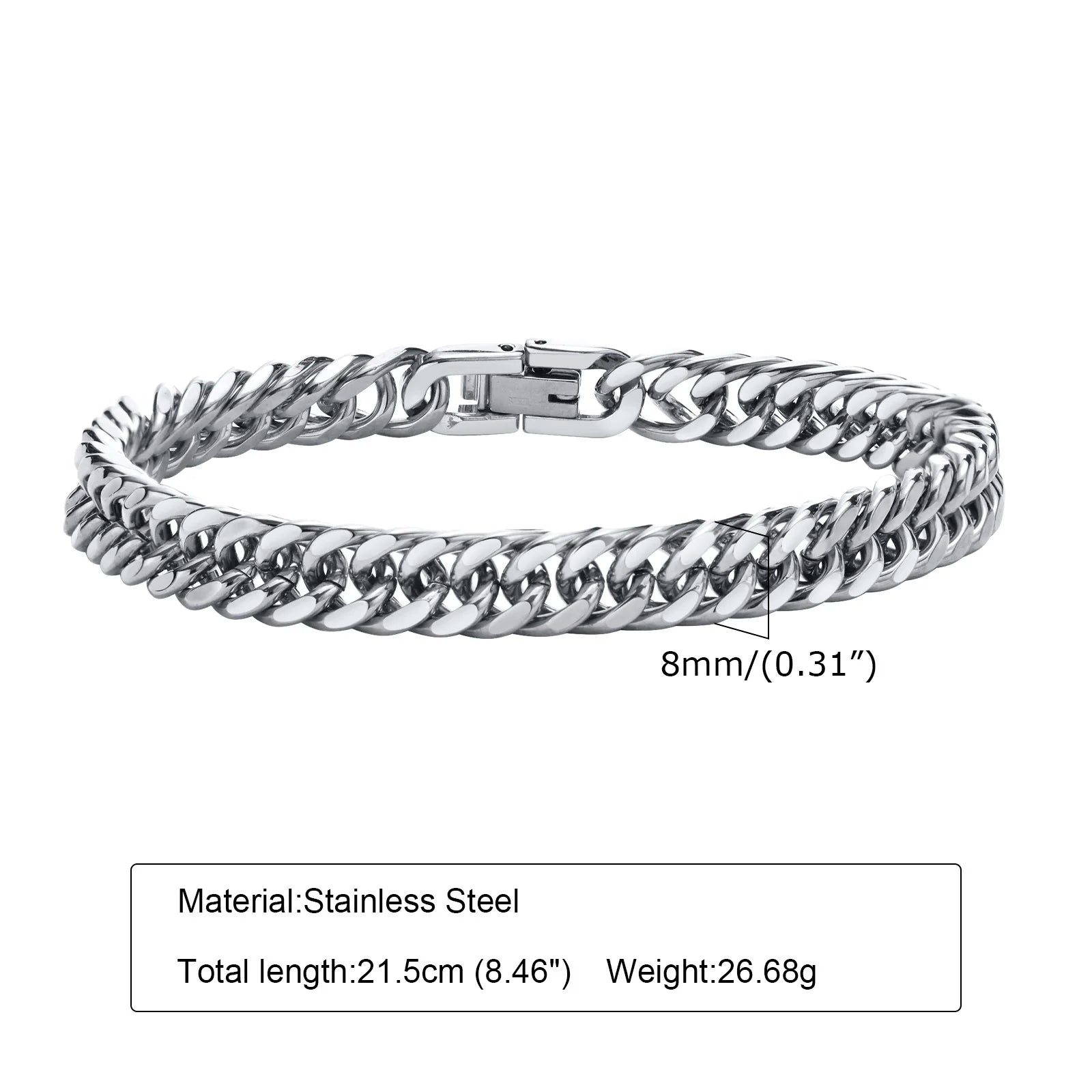 Vnox Men's Stainless Steel 7/8/9/10/12/15MM Link Chain Miami Cuban Bracelets for Male Boys Jewelry, 19cm/21.5cm, Gift for Dad