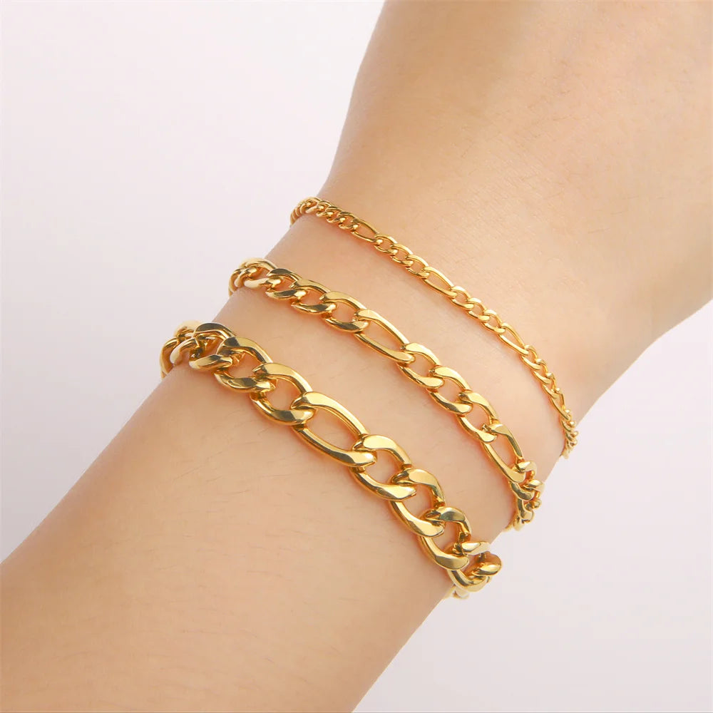 My Shape Fashion Cuban Chain Men Bracelet Stainless Steel 3/5/7/9mm Width Chain Bracelets Figaro Chain Boy Wrist Jewelry Couple