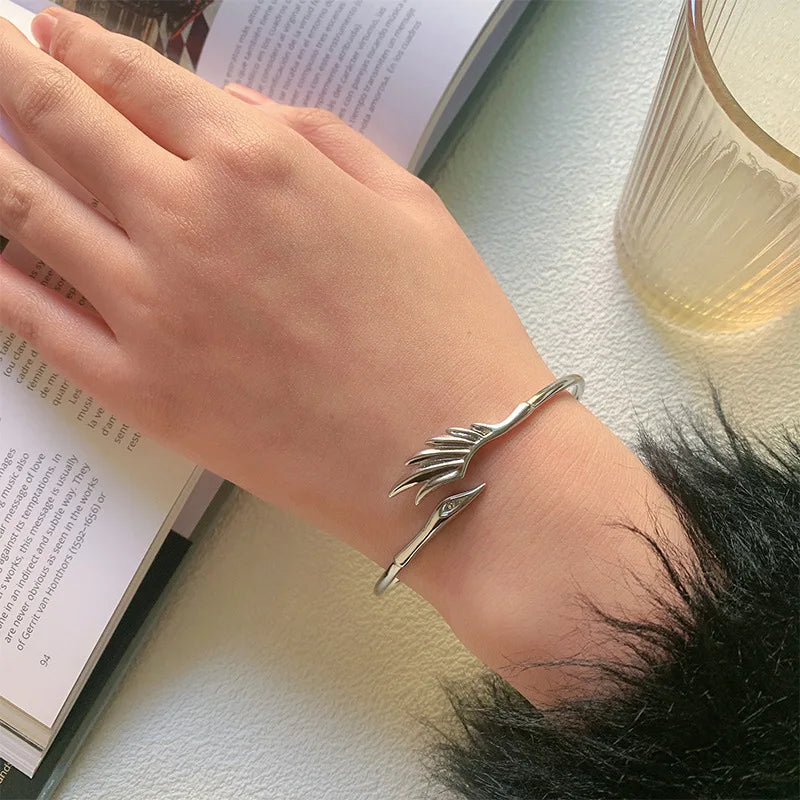 925 Sterling Silver Bracelet Bangle Feather Golden Flower Vintage Punk For Woman Men Fashion Jewelry Gift Dropship Wholesale