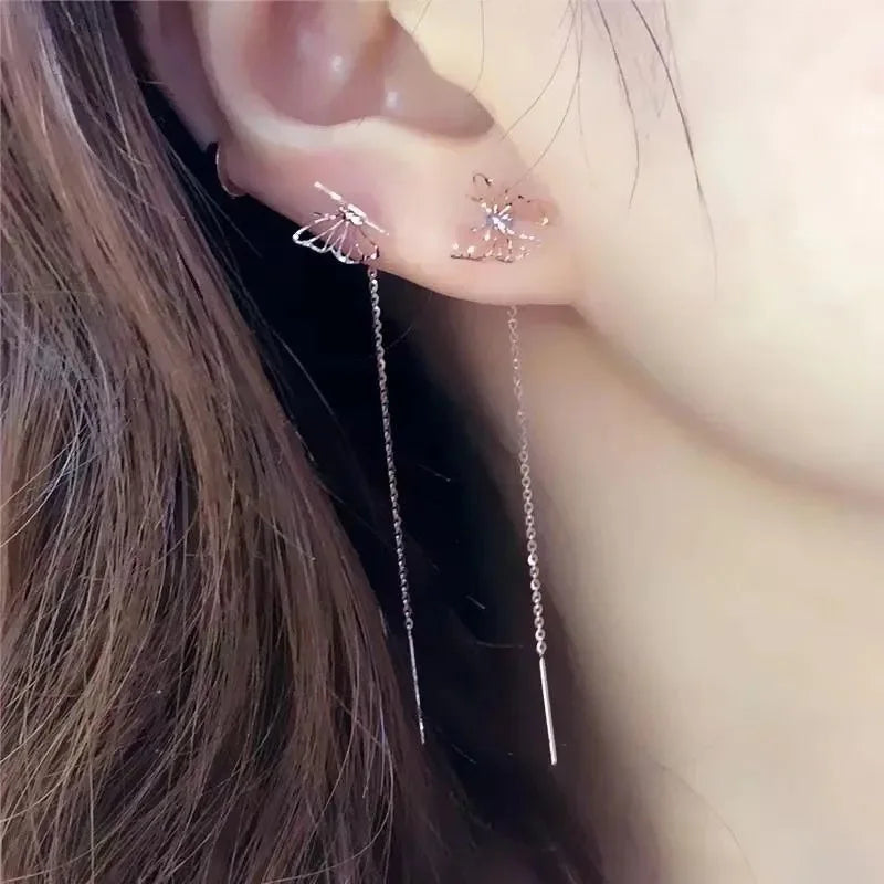 French Luxury Sweet Romantic Long Zircon Tassel Twisted Earrings for Women Temperament Wedding  Banquet Jewelry Gift