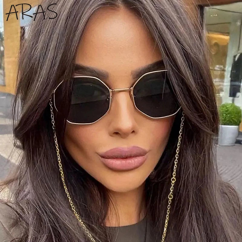 Polygon Sunglasses with Chain 2025 - Luxury Octagon Unique Trends Women