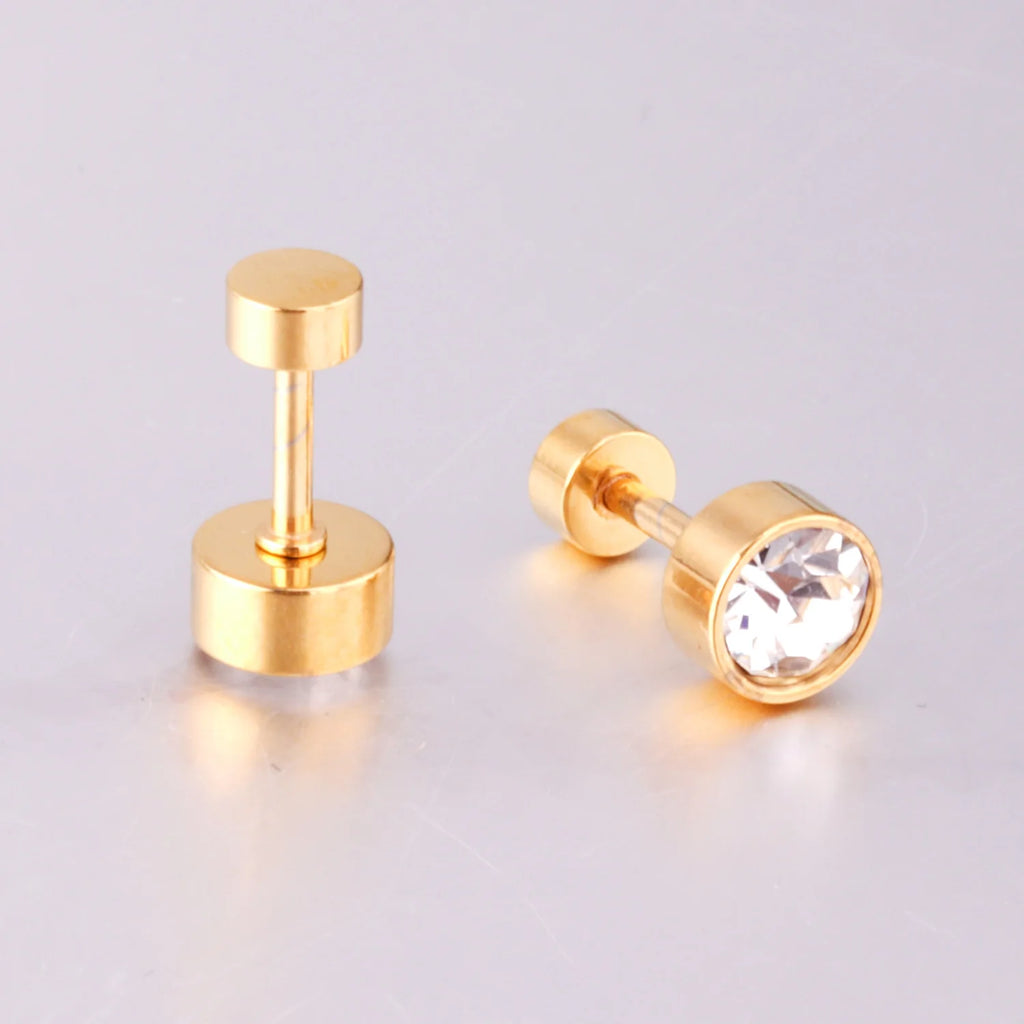 LUXUSTEEL Twist Back Round Cubic Zirconia Stud Earrings Stainless Steel Anti-allergy For Women Men 3mm to 7mm Christmas Party