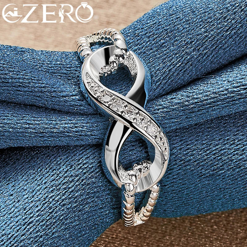 ALIZERO 925 Sterling Silver Zircon 8-Shape Ring for Women Wedding Rings Engagement Band Eternal Manifesto Jewelry Couple Gift