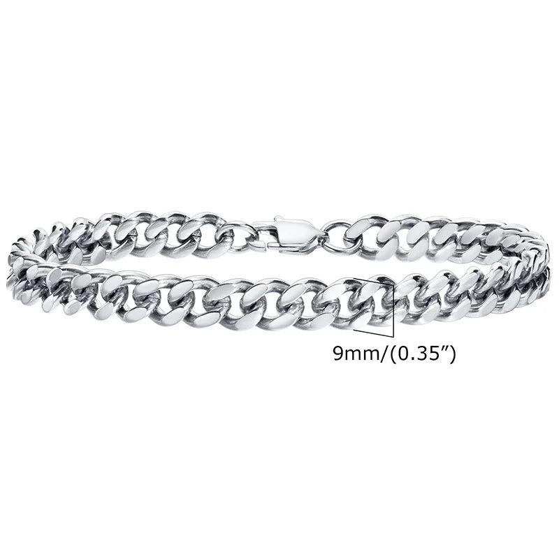 Vnox Men's Stainless Steel 7/8/9/10/12/15MM Link Chain Miami Cuban Bracelets for Male Boys Jewelry, 19cm/21.5cm, Gift for Dad