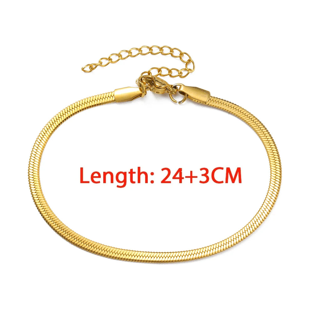 Teamer Snake Chain Anklet 3MM Stainless Steel Adjustable Chain Anklet Gifts for Women Girls Beach Jewelry Accessories Wholesale