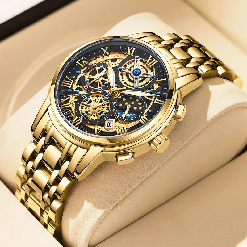 LIGE 2024 Gold Women Watch - Waterproof Sport Quartz Chronograph