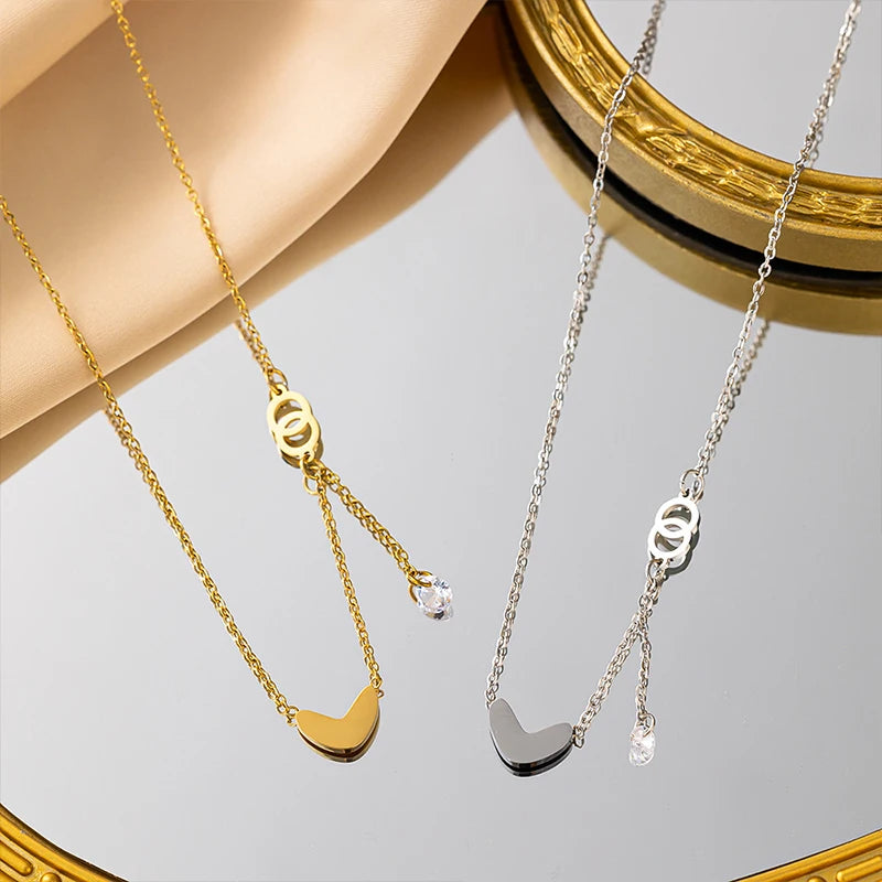 Popular 925 Sterling Silver Heart-shaped Tassel Necklace Sparkling Zircon Collarbone Chai Women's Fashion Jewelry Birthday Gift
