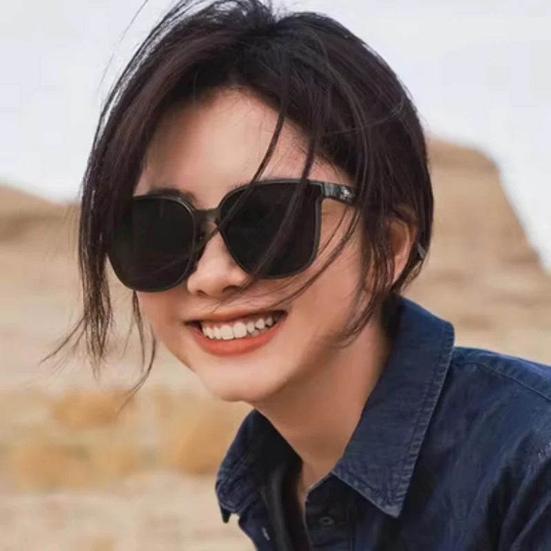 Large Frame Black Face Trimming Sunglasses - Outdoor Travel UV400