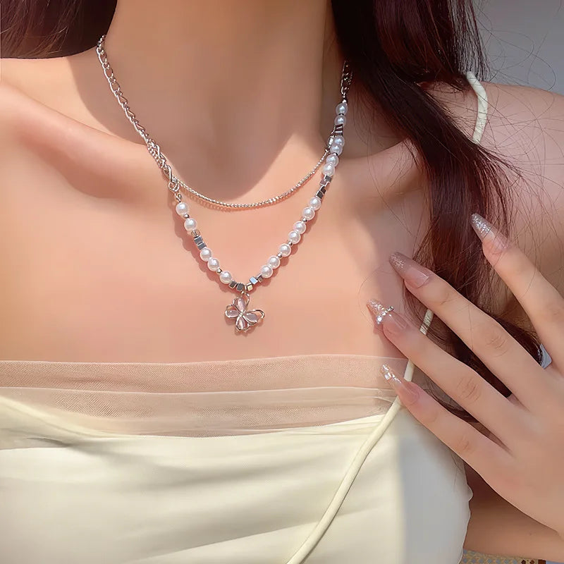New luxury zircon necklace heart shaped tassel pearl necklace designer high end necklace birthday necklace