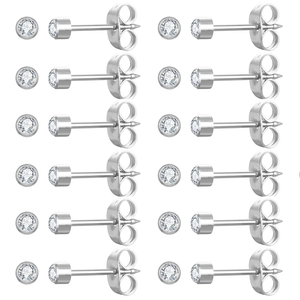 12 Pairs Ear Piercing Stud Earrings, Surgical Stainless Steel Multicolor Birthstone Stud Earrings for Ear Piercing Guns