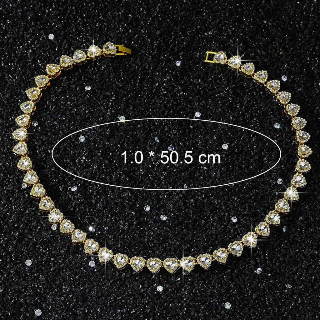 New Men's 10mm Heart Patchwork Chain Necklace Cross-Border Streetwear Hip Hop Style Heart Shape Necklace Jewelry Accessories
