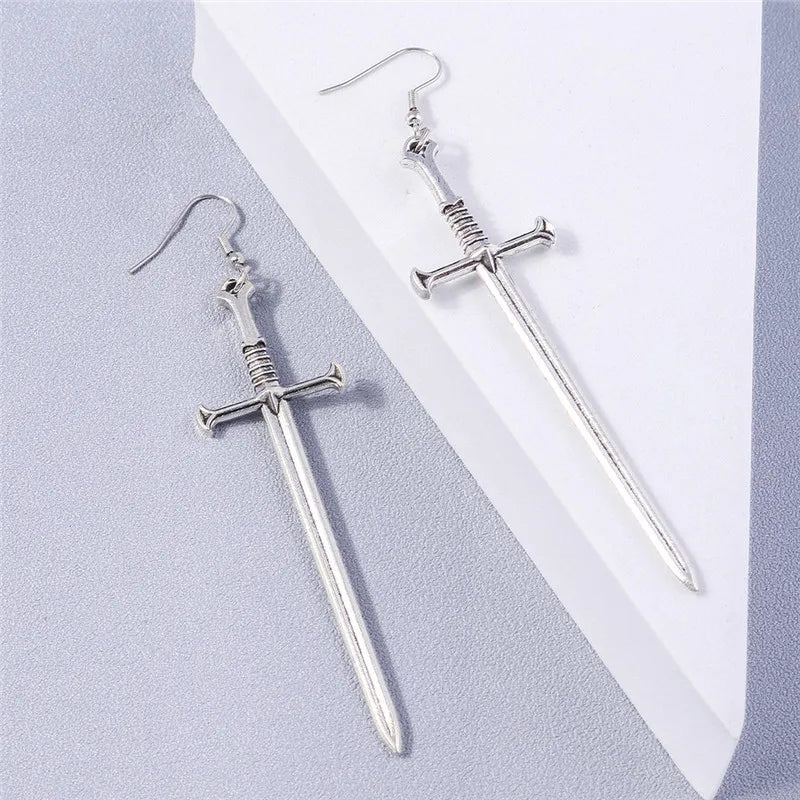Aihua Gothic Vintage Sword Earrings For Women Man Fashion Punk Rock Party Jewelry Accessories Gift Fantasy Cross Dagger Earrings