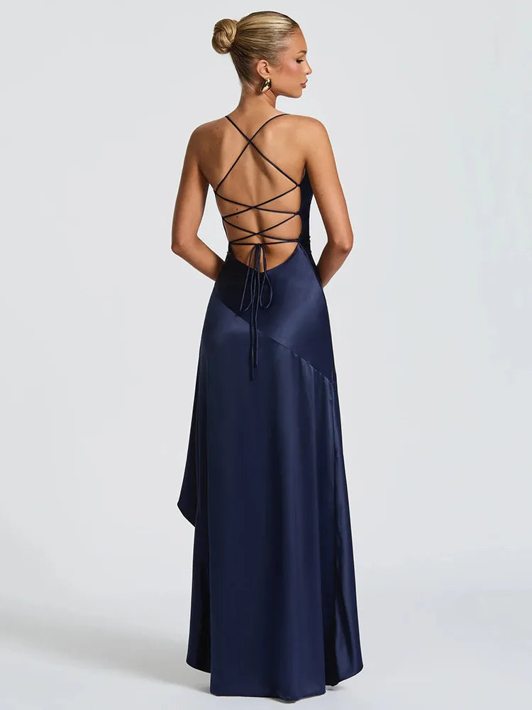 Articat Spaghetti Strap Dress - Satin Split Maxi Evening Gown
