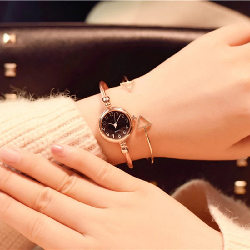 Small Gold Bangle Bracelet Watch - Retro Ladies Quartz Thin Chain