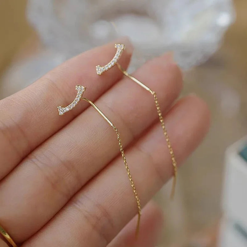 French Luxury Sweet Romantic Long Zircon Tassel Twisted Earrings for Women Temperament Wedding  Banquet Jewelry Gift