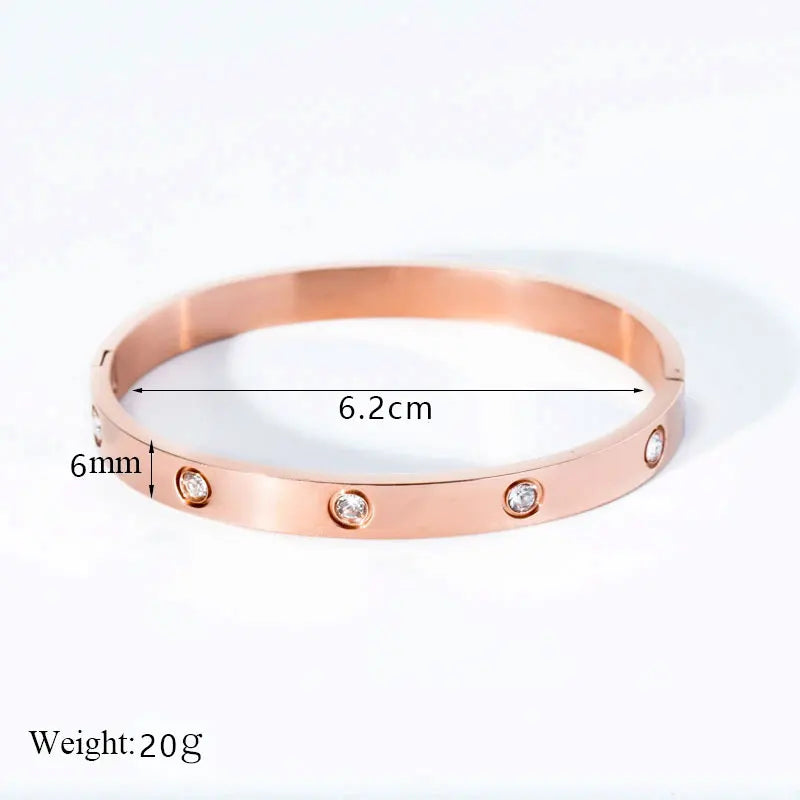 Fashion Design Gold Color Zircon And Cross Nut Nail Bangle Gold & Stainless Steel For Woman Bracelet buckle Classic jewelry