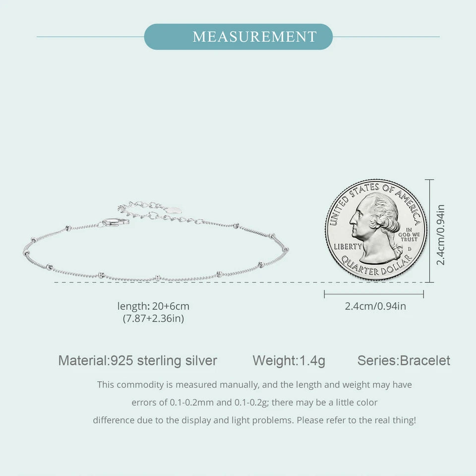 BISAER 925 Sterling Silver Round Beads Anklets,Waterproof Hypoallergenic Infinite Love Chain For Women Fine Jewelry Holiday Gift