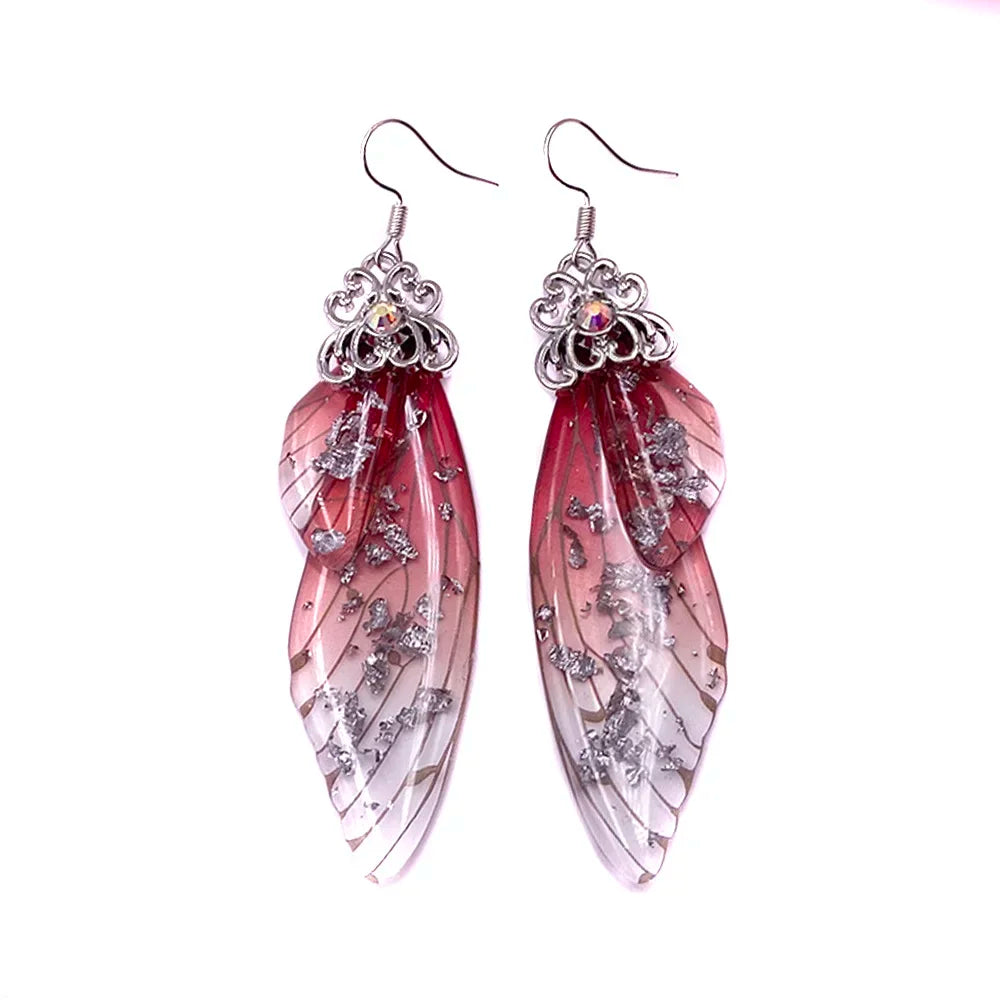 Handmade Fairy Simulation Wing Earrings Insect Butterfly Wing Drop Earrings Foil Rhinestone Earrings Romantic Bridal Jewelry
