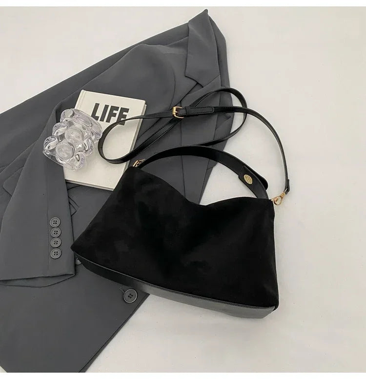 New Solid Color PU Zipper Women's Bag Suede Large Capacity Women's Shoulder Bag Fashion Versatile Casual Dual Purpose Handbag