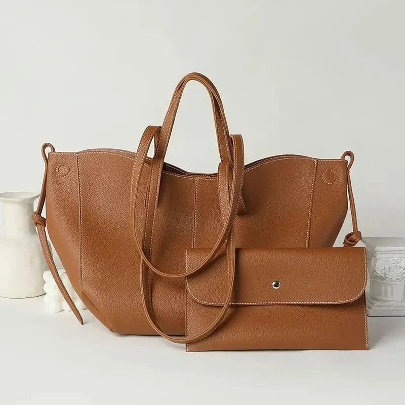 Fashionable Large Capacity Tote Bag Handbag Women's Single Shoulder Bag Brown New Arrival 2025 from France High Aesthetic Value