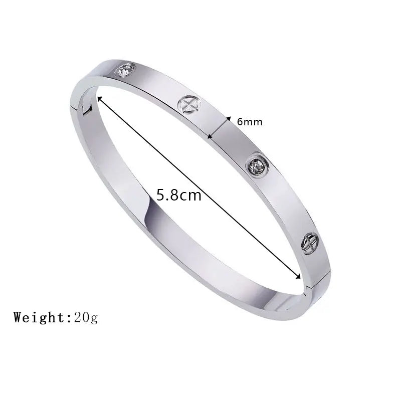Fashion Design Gold Color Zircon And Cross Nut Nail Bangle Gold & Stainless Steel For Woman Bracelet buckle Classic jewelry