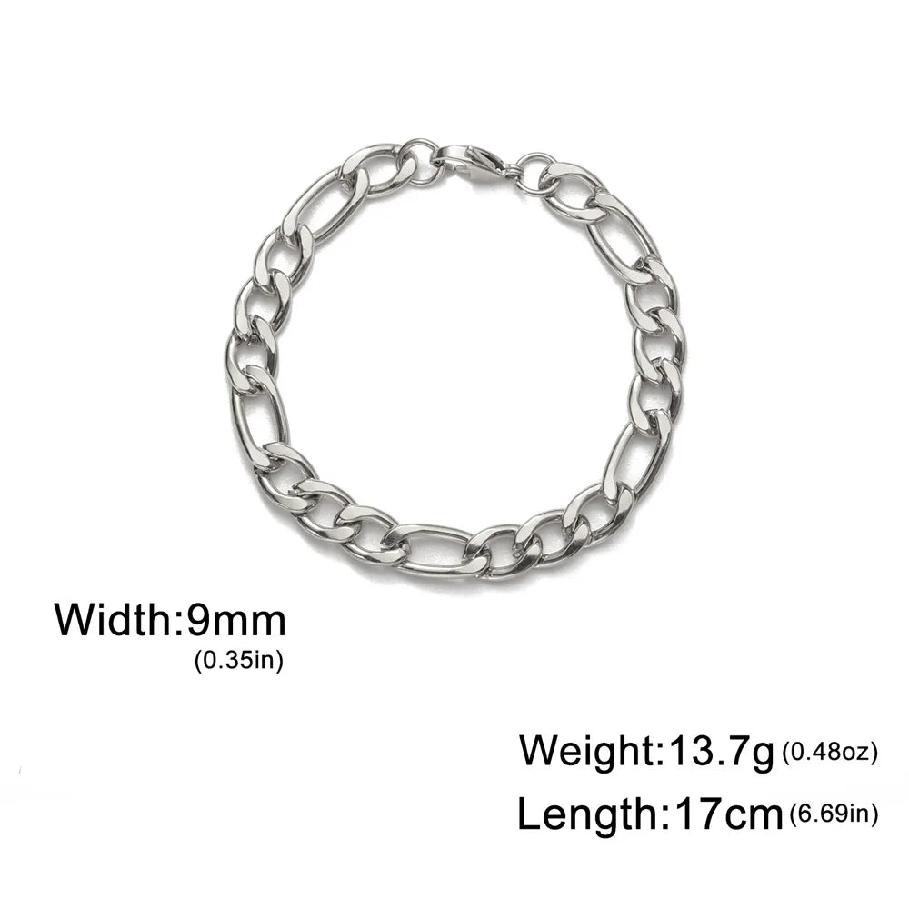 My Shape Fashion Cuban Chain Men Bracelet Stainless Steel 3/5/7/9mm Width Chain Bracelets Figaro Chain Boy Wrist Jewelry Couple