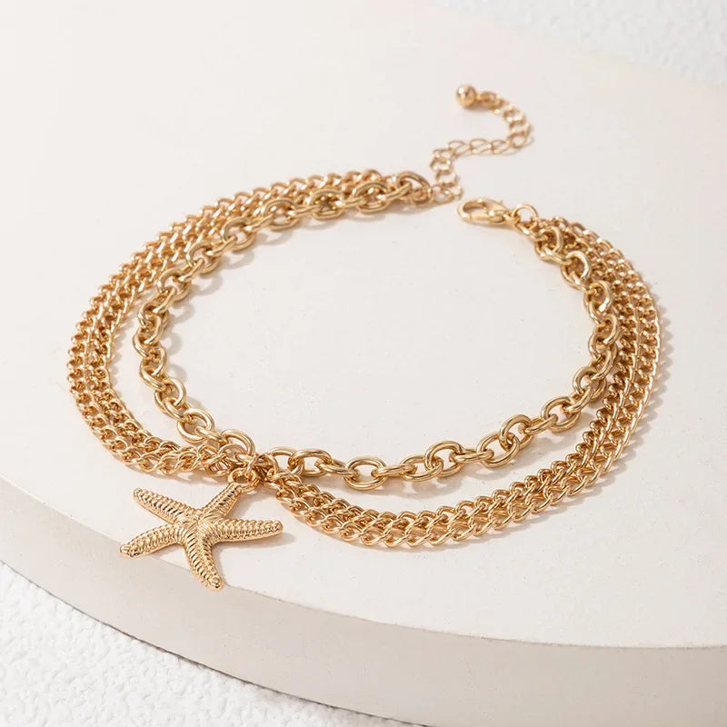Classic Snake Multi-layer Anklet For Women Starfish Heart Shell Sexy Chain On Foot Leg Female Ankle Bracelet Beach Jewelry