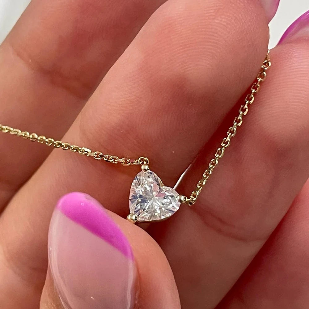 1-3Carat Heart Cut Moissanite Pendant Necklace for Woman S925 Silver Plated 18k Gold Solitaire Diamond Neckchain Gra Certified