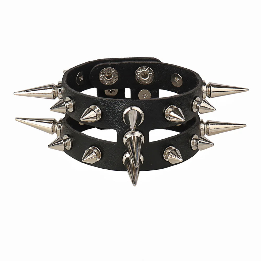 Punk Bracelets PU Leather Studded Bracelet Adjustable Goth Cuff Bracelet Gothic Rivet Buckle Wristband for Men Women Emo Jewelry