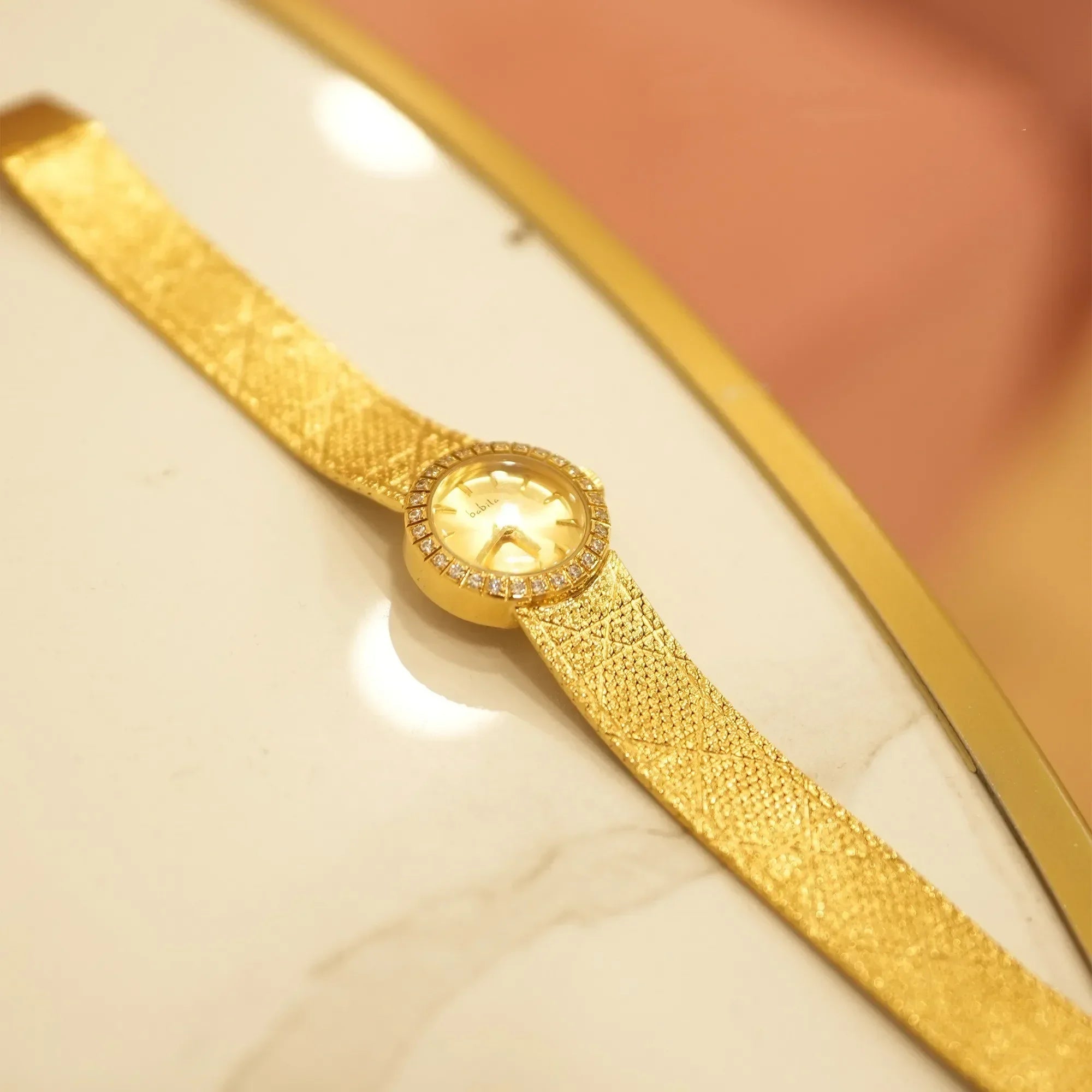 Vintage Small  Dial  Women's Wistwatch Diamond Retro Luxury Elegant  Gifts for Women Brass Band 24K Gold Plated High Quality