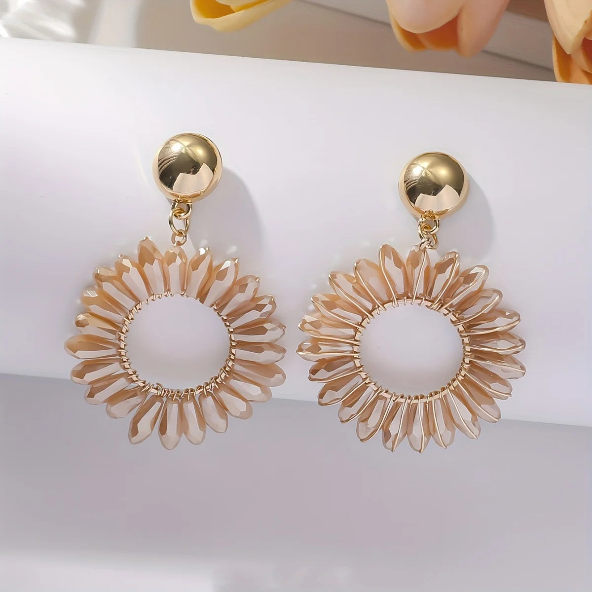 1 Pair of Bohemian Dangle Earrings Hollow Flower Design Set with Rhinestones Multicolor, with Everyday Outfit Party Accessories