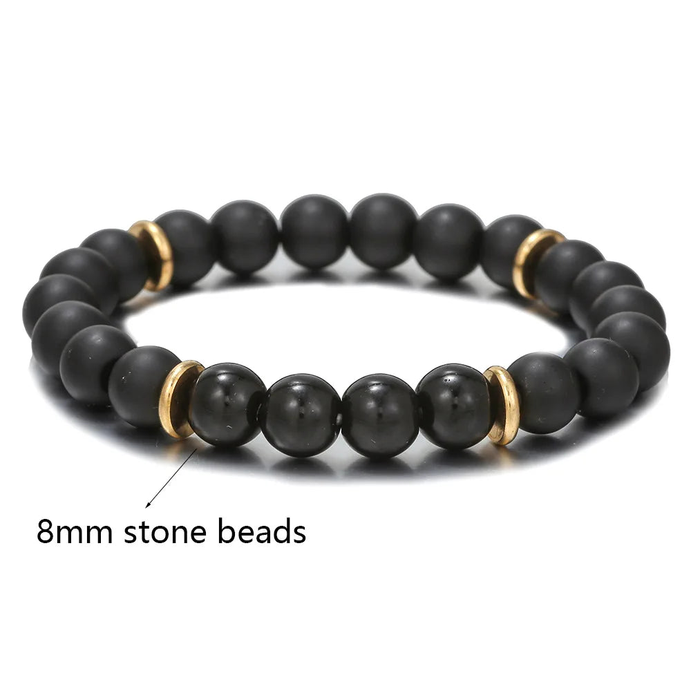 YIZIZAI Black Matte Onyx with Cube Lava Bracelet Yoga Balance Energy Stretch Bracelet Men Women Natural Gemstone Healing Jewelry