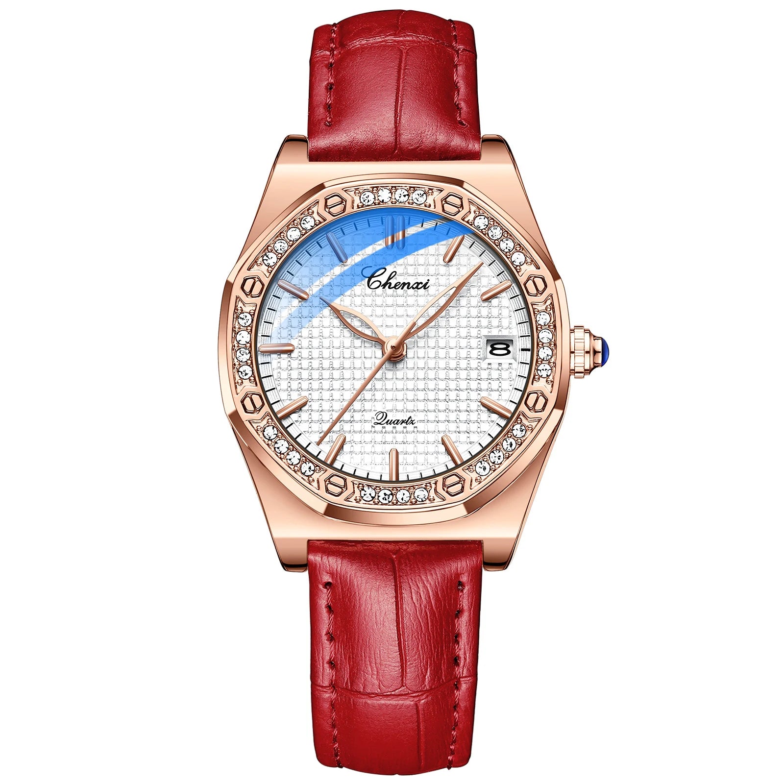 CHENXI Quartz Movement Woman Watch Simple Elegant Luxury Rose Gold Steel and Leather Strap Waterproof Ladies Dress Wristwatch