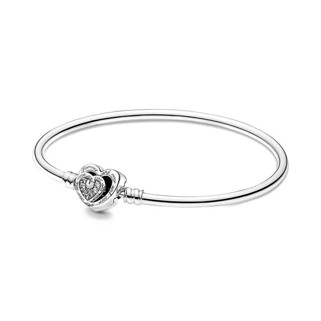 Original 925 Silver Plated Moments Bracelets RoseGold Golden Love Heart Clasp Bead Charm Bracelet For Women DIY Jewelry Gifts